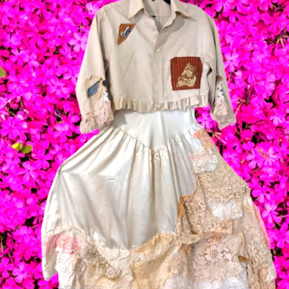 OOAK Crop Button Shirt Patches Up cycled Large - Picture 3 of 5